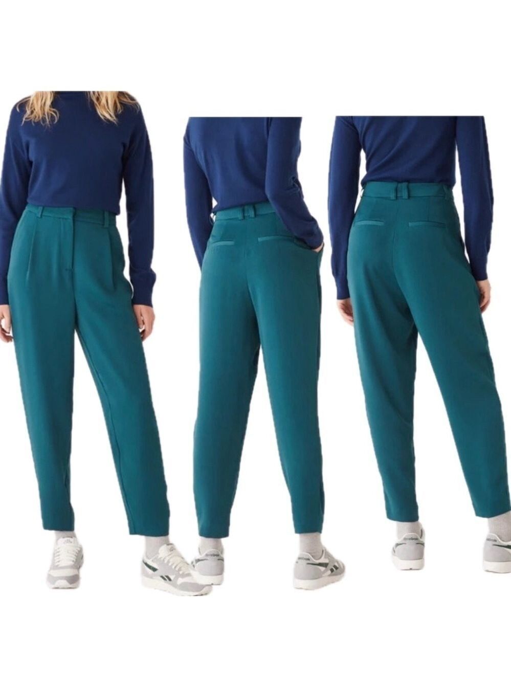 Frank & Oak Amelia vintage balloon fit high rise tapered pants Teal Sz 10 NWOT